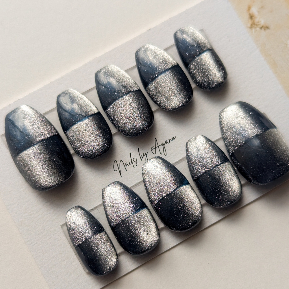 Silver and Navy Ombre Press-On Nails